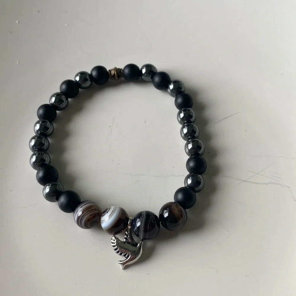 Beautiful black silver dove handmade man’s bracelet